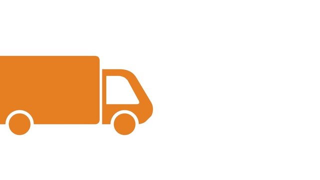Orange delivery truck icon with motion lines on white background