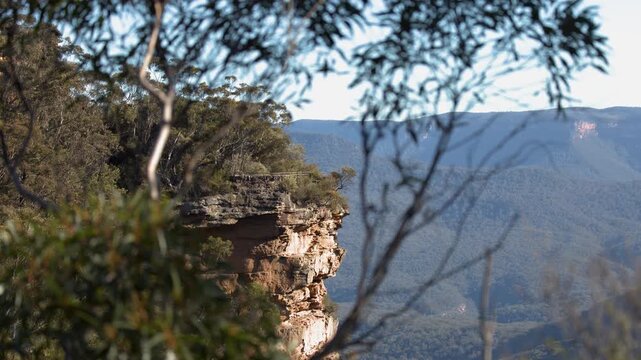 Sandstone Cliff and Valley View in Blue Mountains National Park