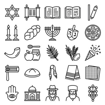 Jewish Holiday and Religion Icon Set for Synagogue and Cultural Celebration Design