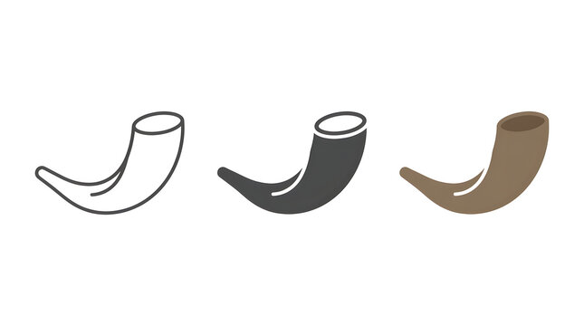 Set of three shofar horn icons for Jewish religious holidays and traditional ceremonies