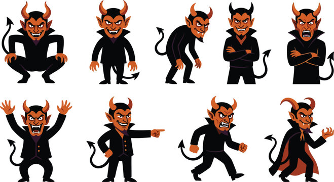 A collection of charming vintage style halloween imps and devils perfect for spooky season illustrations and festive designs