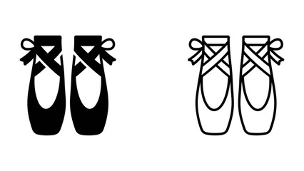 Ballet Slippers Icon Set: A minimalist collection featuring two stylized ballet slippers, one solid black and the other an outline, symbolizing dance and grace. © Montaha