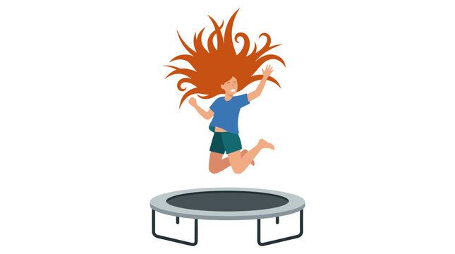 Crazy hair girl jumping on a trampoline vector illustration
