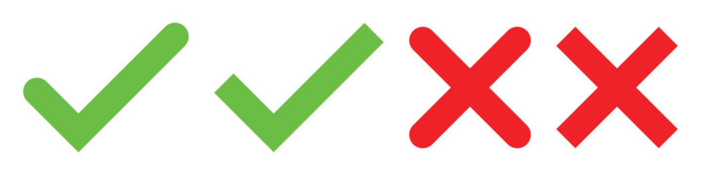 yes or no checkmark icons in green tick box and red cross. vector illustration