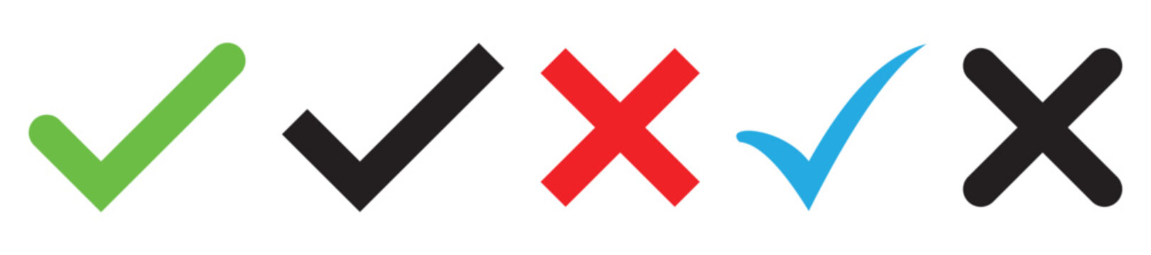 yes or no checkmark icons in green tick box and red cross. vector illustration