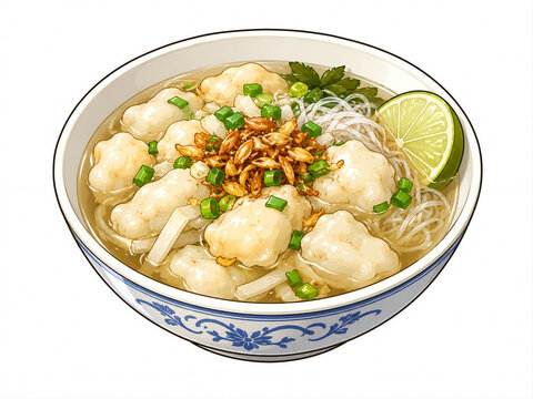 Traditional Tekwan Soup, Palembang Indonesian Fish Cake Soup
