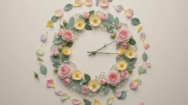 Floral Clock Arrangement with Pink Roses and Yellow Flowers