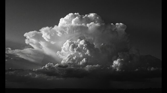 Dramatic Black and White Storm Cloud Formations in Dark Sky