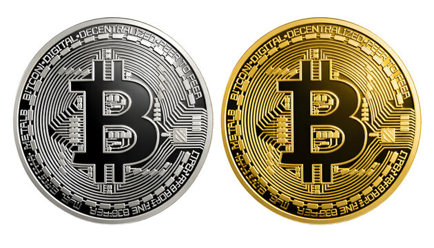 Bitcoin Coins PNG Silver And Gold Cryptocurrency Transparent Background