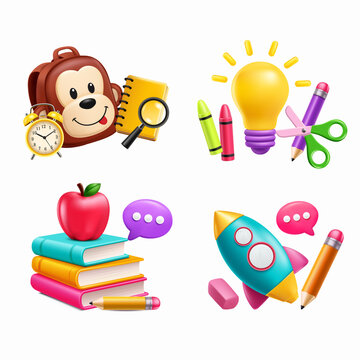Colorful School Learning Objects Composition Set for Education