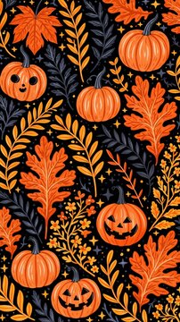 Gouache seamless pattern autumn Halloween vertical wallpaper
