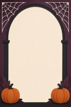 Halloween Arch Frame with Spiderwebs and Pumpkins Large Copy Space