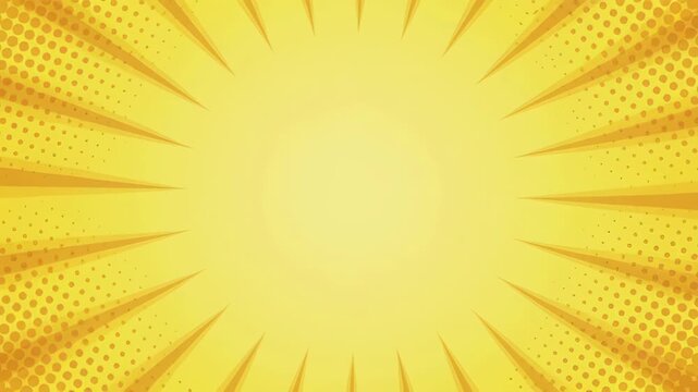 Abstract retro pattern yellow sunburst background with bright comic style and warm empty center, yellow abstract retro pattern sunburst background with bright rays and halftone texture glowing