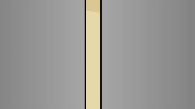 2D animation of a blonde woman in green shirt stepping out of an elevator into a modern building hallway entrance