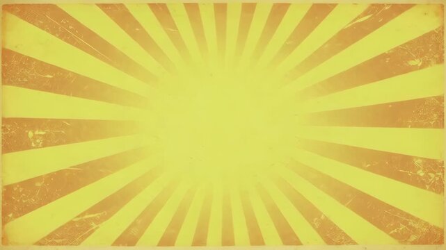Abstract retro pattern yellow sunburst background with vintage texture warm glow and bright rays for poster design empty center space