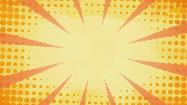 Abstract retro pattern orange yellow sunburst halftone background copy space vintage comic style with warm radiant glow dotted frame and soft center glow dotted rays vivid dynamic SEO friendly design