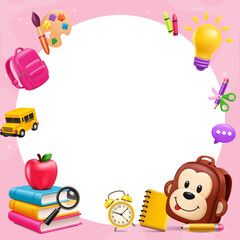 Fototapeta premium Colorful School Education Frame with Stationery and Large Copy Space