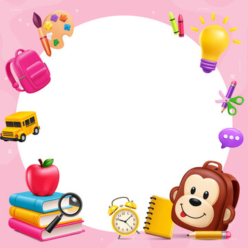 Colorful School Education Frame with Stationery and Large Copy Space