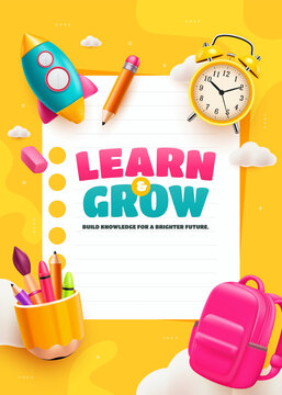 Learn and Grow Educational Poster with School Supplies