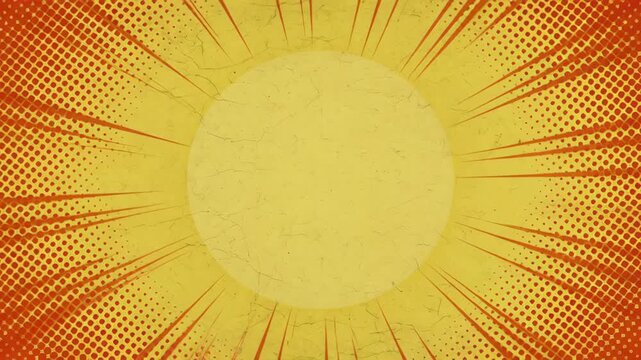 Abstract retro pattern yellow sunburst background with halftone dot texture and grunge paper effect, comic style warm glow, bright vintage poster background with abstract texture and grunge dots