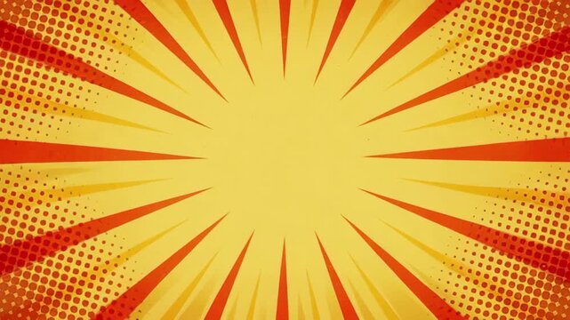 Abstract retro pattern yellow orange sunburst background with bright radial line and halftone dot texture, dynamic comic style graphic for poster design, search friendly SEO title