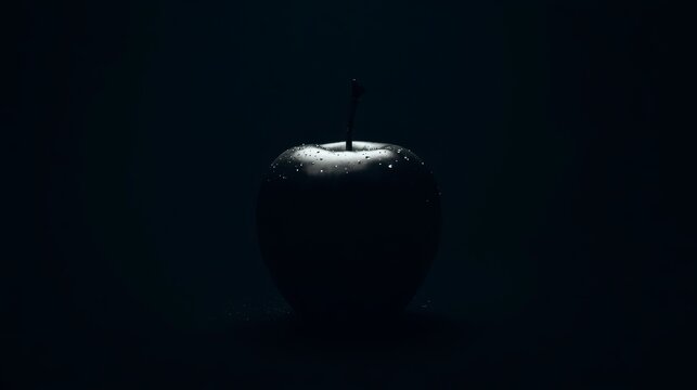 Single apple gleams faintly in deep darkness