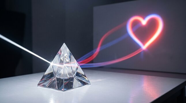Light prism creating heart shape with colorful laser beams  