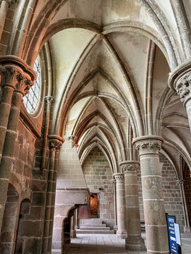 Mont Saint Michel Abbey Layered Gothic Arches and Ribbed Vault, France