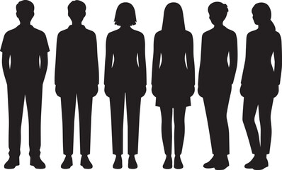Silhouette Line Art of Five People Standing Together - Minimalist Human Figures for Design, Social Media, and Presentation Use © Amit