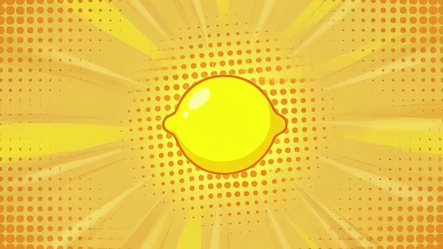 Abstract retro pattern yellow lemon fruit illustration with cheerful sunburst background and pop art texture, abstract retro pattern yellow lemon icon with bright sunray background and halftone dot