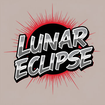Graphic illustration featuring stylized text saying Lunar Eclipse with a red sunburst effect.