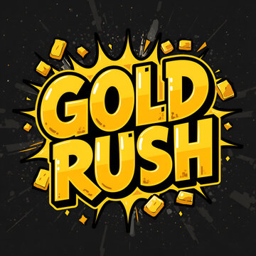 Gold Rush comic book style typography design with yellow letters and dark background.