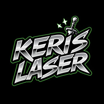 Metallic chrome typography logo design featuring a sword icon on a black background.