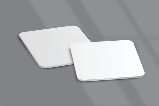 Bank white square coasters with rounded corners and soft shadows, creating a clean mockup for beverage branding, cafe menus, packaging, tabletop products, cup holder, table surface protector and Ads