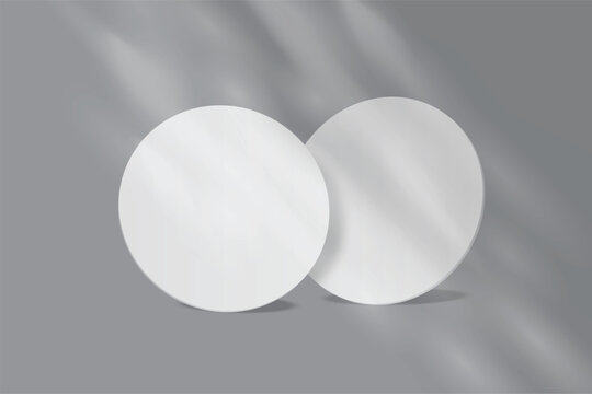 Bank white round coasters with soft shadows, creating a clean minimalist mockup for beverage branding, cafe menus, packaging, tabletop products, cup holder, table surface protector and product Ads