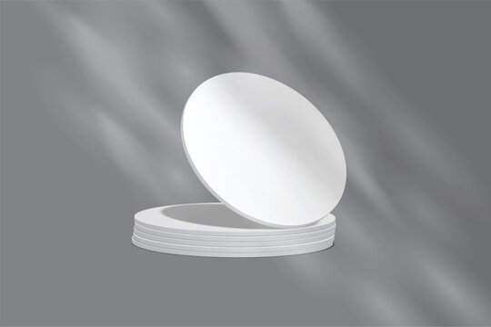 Bank white round coasters with soft shadows, creating a clean minimalist mockup for beverage branding, cafe menus, packaging, tabletop products, cup holder, table surface protector and product Ads