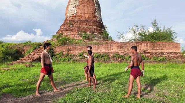 Muay Boran Martial Artists Training at Ancient Ayutthaya Temple