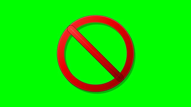 Red forbidden sign icon with a diagonal line meaning no entry or stop isolated on green background