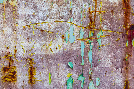 Abstract Weathered Painted Metal Surface with Peeling Paint
