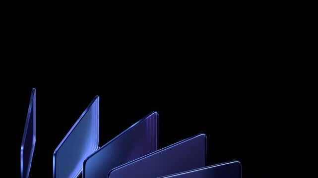 Abstract geometric background, rotating glass blocks on a black background, 4k seamless loop 3d animation