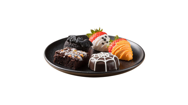 Halloween plate assorted pastries chocolate strawberry croissant