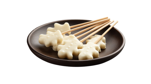 White chocolate maple leaf candies on sticks plate treat