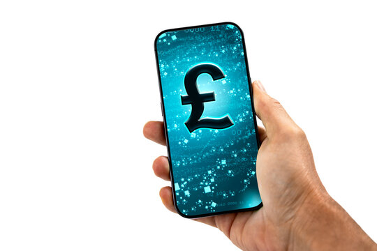 Hand holding smartphone with British pound sign on screen