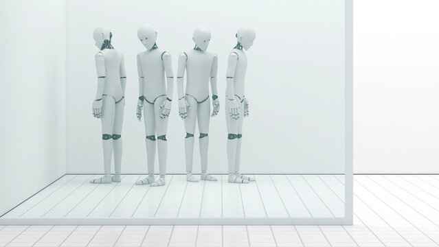 Robots out of order, storeroom, 3D Rendering