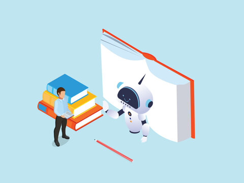 AI Education and Smart Online Learning Concept 3d isometric vector illustration