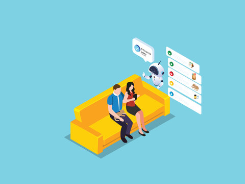 Couple Using AI Financial Safety Assistant for Scam Detection and Home Budgeting 3d isometric vector illustration