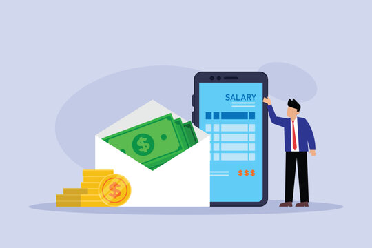 Online Mobile Banking and Digital Salary Payment 2d flat vector illustration
