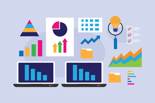 Business Data Analytics, Financial Research, and Market Growth 2d flat vector illustration