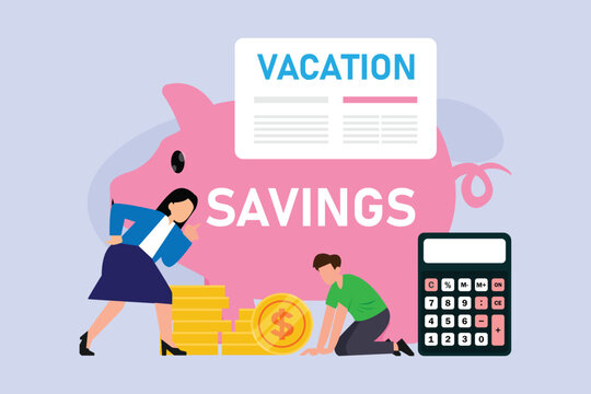 Vacation Savings Plan and Financial Budgeting Concept 2d flat vector illustration