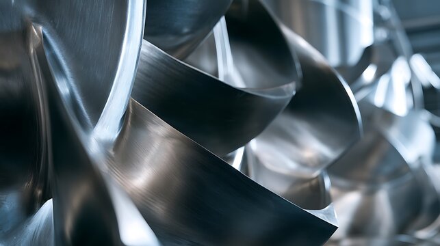 Industrial metal mixer blades in close up detail.
